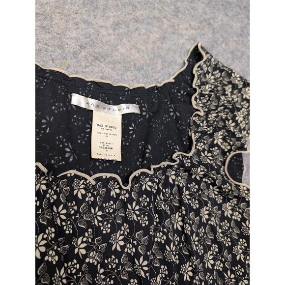 Y2K Vintage 90s Max Studio Size Small Brown Floral Rouched Neckline Tank Shirt - Picture 2 of 6